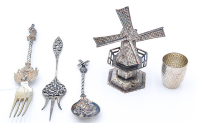 5pc Continental 800 Silver Windmill Model & Table Pieces