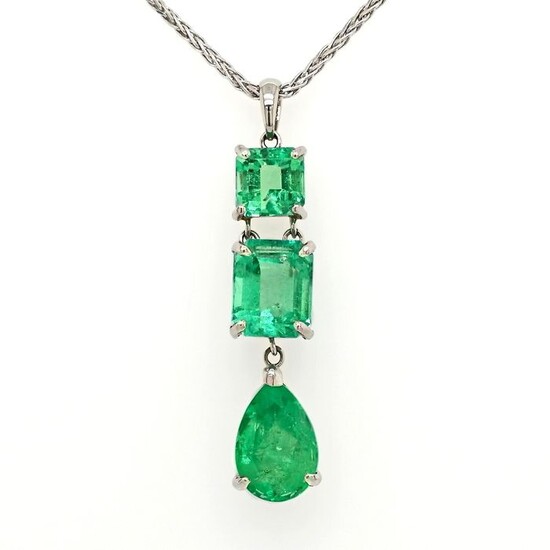 6.00ctw Natural Colombia Emeralds- IGI Report - Platinum, White gold - Necklace with pendant Emeralds