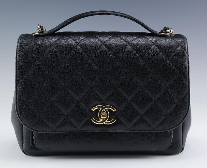 Chanel Flap Quilted Calfskin Black Leather Handbag