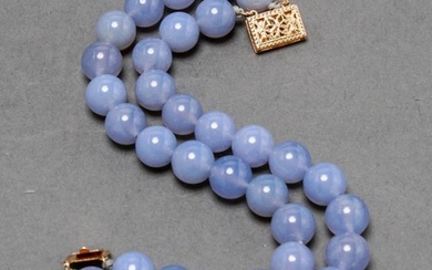 14K Gold Clasp Blue Chalcedony Beads Bracelet