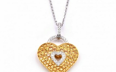 18k White Gold Yellow Sapphire and Diamond Heart