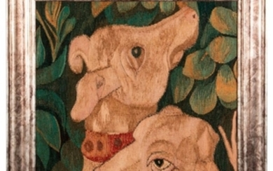 An 18th/19th century tapestry fragment of dogs.