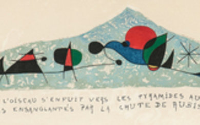 After Joan Miró (Spanish, 1893-1983) Et l'oiseau s'enfuit vers les pyramides aux flancs ensanglantés par la chute de rubis