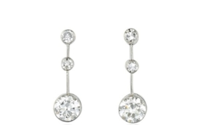 Art Deco Platinum Diamond Dangling Earrings