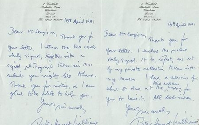 Battle of Britain Peter Howard Williams handwritten letter 1991 to BOB historian Ted Sergison. Good Condition. All signed...