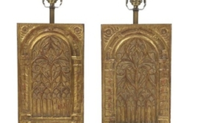 Pair of Carved Gothic Giltwood Panels