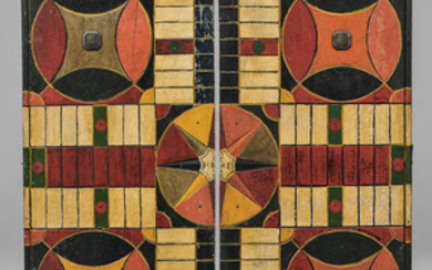 Carved and Polychrome Painted Folding Parcheesi Board