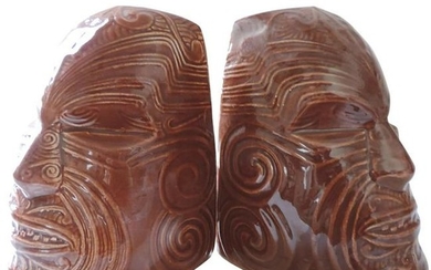 Crown Lynn Wharetana Maori "Moko" Ceramic Book Ends
