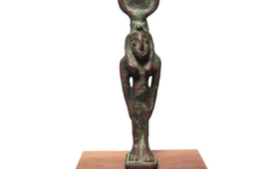 An Egyptian bronze figurine of Hathor, Late Period