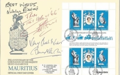 Football FDC 25th Anniversary of the coronation of Her Majesty Queen Elizabeth II PM Mauritius 11th May 1978 signed by 1966...
