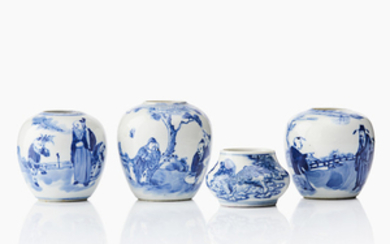 Four small Chinese blue and white waterpots