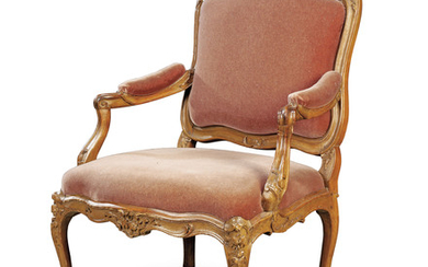 A FRENCH LOUIS XV BEECHWOOD FAUTEUIL, CIRCA 1740, IN THE MANNER OF CRESSON