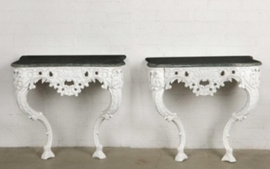 A pair of George II style white painted consoles