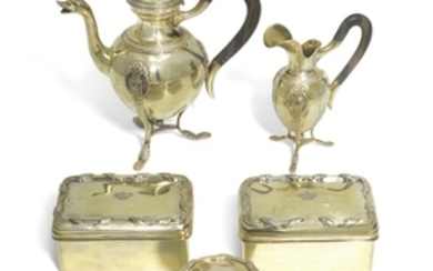 A German silver-gilt travelling coffee pot and cream jug, in the French 18th century style, circa 1900