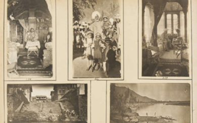 India, Ceylon & Kashmir.- Photograph album, c. 460 photographs of views including temples, elephants, Indian women, Europeans, street scenes, climbing the mountains etc., original boards, [c. 1910].