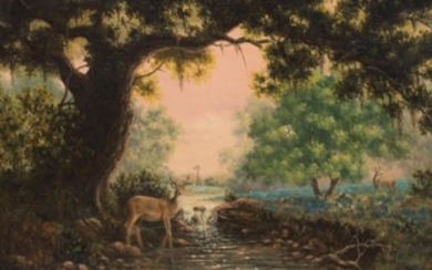 Jack Terry (b. 1966), Deer in a Stream, 1974, oil