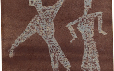 MARK TOBEY Two Dancing Figures. Crayon and watercolor on paper, 1961. 142x87 mm;...