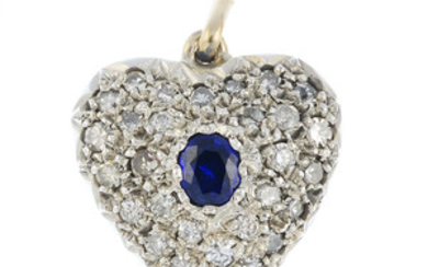 A mid 20th century 9ct gold sapphire and diamond heart pendant. View more details