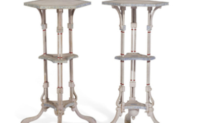 A PAIR OF POLYCHROME-DECORATED TRIPOD TABLES, 20TH CENTURY
