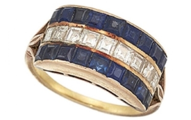 A sapphire and diamond ring, of half-hoop...