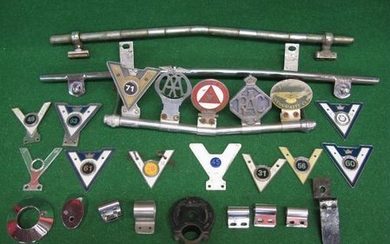 Three badge bars, badges to include: small AA Jaguar Enthusiasts Club etc together with mounting brackets etc