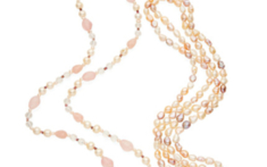 Two pearl and gem-set necklaces
