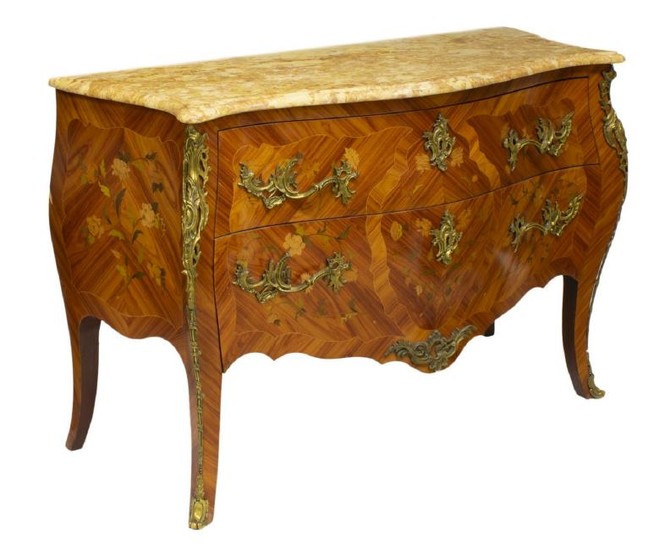 LOUIS XV STYLE MARBLE-TOP MARQUETRY COMMODE