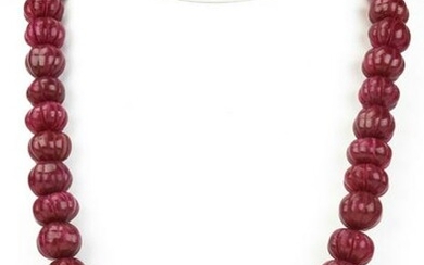 725 Carats Ruby Necklace w Hand Carved Beads