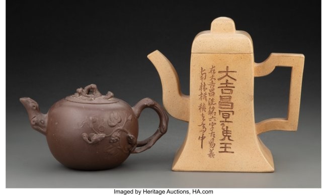 78071: Two Chinese Yixing Teapots Marks: four-character