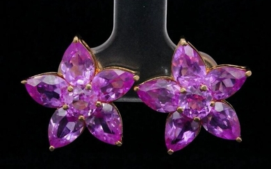 8.00ctw Pink Topaz and 18K 0.75" Floral Earrings