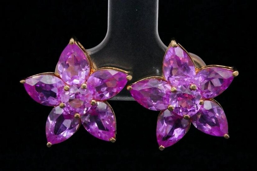 8.00ctw Pink Topaz and 18K 0.75" Floral Earrings