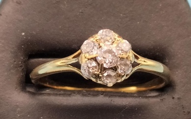 9ct Gold Diamond Cluster Ring. Size P. 2 Grams....