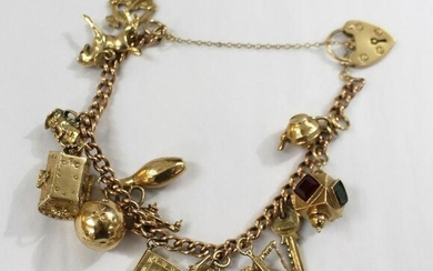 9ct Gold Vintage Charm Bracelet with 14 Charms