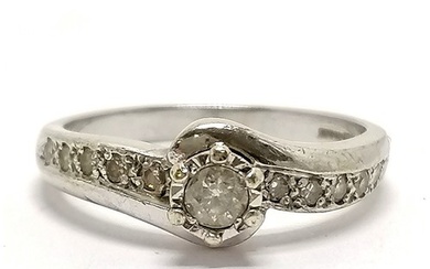 9ct hallmarked white gold solitaire diamond ring with diamon...
