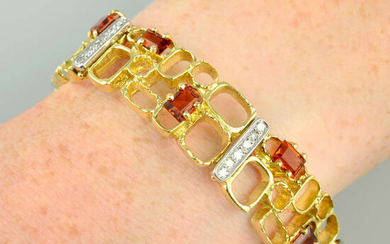 A 1970s 18ct gold citrine and diamond openwork bracelet, by Charles de Temple.