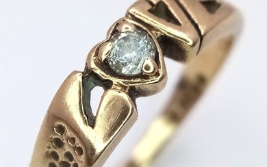 A 9K Yellow Gold 'Love' Ring with White Stone...