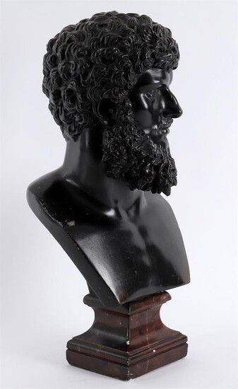 A BLACK PAINTED PLASTER BUST OF LUCIUS VERUS, PROBABLY LATE 19TH CENTURY