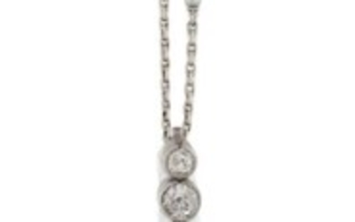 A Belle Epoque diamond tassel drop and necklace, the pendant composed of a line of five millegrain-set graduated diamonds, suspending a central graduated row of articulated collet-set diamonds flanked by two smaller uniform rows, terminal stones...