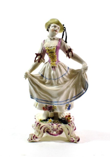 A Bow Porcelain Figure of a Dancing Girl, circa 1765,...