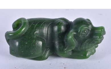 A CHINESE CARVED GREEN JADE TYPE ANIMAL 20th Century. 91.8 g...