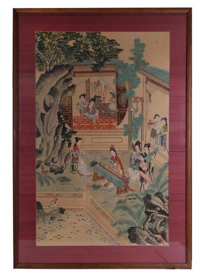 A CHINESE WATERCOLOR PAINTING ON SILK FRAMED