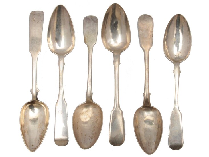 A COLLECTION OF SIX RUSSIAN 84 SILVER SPOONS