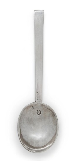 A Charles II silver Puritan spoon, London, 1664, Steven Venables, the tapering stem to an oval bowl, prick dot engraved with the letter 'H' to reverse of terminal, 16.6cm long, approx. weight 1.1oz Provenance: The estate of the late designer...