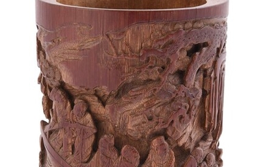A Chinese carved bamboo brush vase