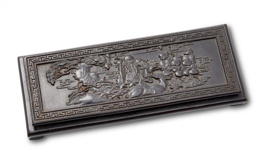 A Chinese carved wood rectangular stand, 20th...