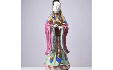 A Chinese famille rose figure of Guanyin, Qing Dynasty, 19th...