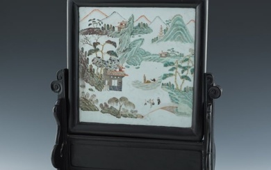 A Chinese famille rose 'landscape' table screen, late 19th century