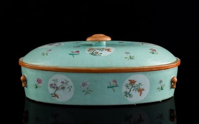 A Chinese turquoise-glazed lidded food warmer, late 19th century