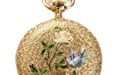 A Continental gold and enamel hunter-style top wind fob watch, c.1910