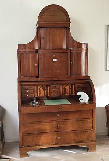 NOT SOLD. A Danish late Empire mahogany bureau cabinet, the upper part with three doors,...